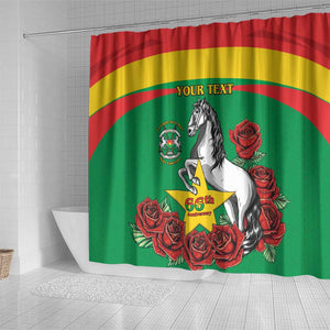 Personalized Burkina Faso Shower Curtain White Stallion With Red Rose - Republic Day