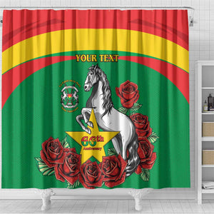 Personalized Burkina Faso Shower Curtain White Stallion With Red Rose - Republic Day