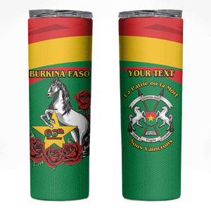 Personalized Burkina Faso Skinny Tumbler White Stallion With Red Rose - Republic Day