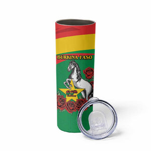 Personalized Burkina Faso Skinny Tumbler White Stallion With Red Rose - Republic Day