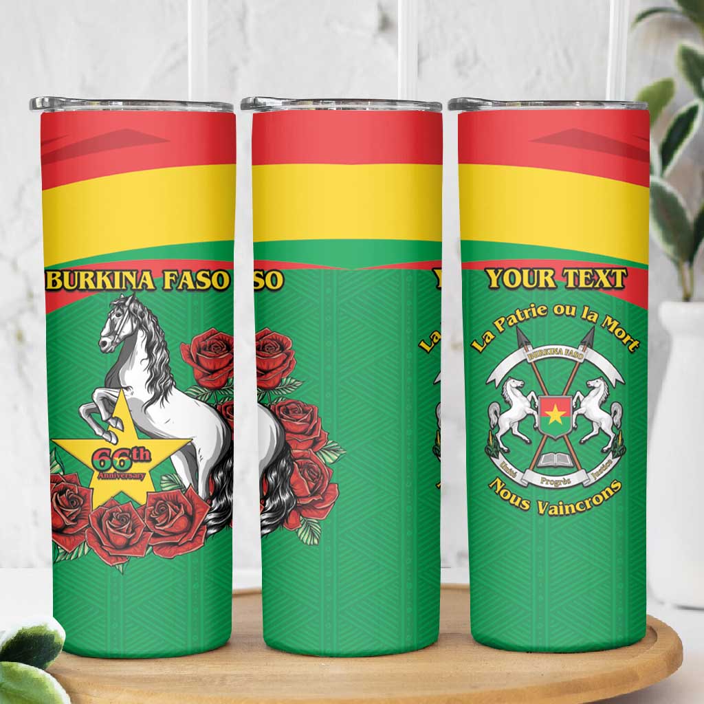 Personalized Burkina Faso Skinny Tumbler White Stallion With Red Rose - Republic Day