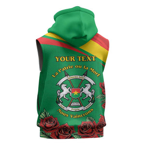 Personalized Burkina Faso Sleeveless Zip Hoodie White Stallion With Red Rose - Republic Day - African Pride