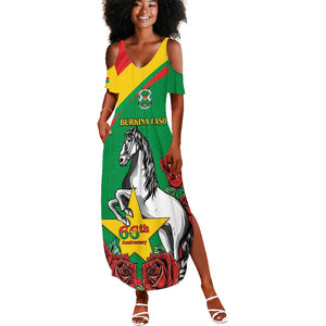 Personalized Burkina Faso Summer Maxi Dress White Stallion With Red Rose - Republic Day