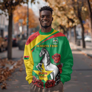 Personalized Burkina Faso Sweatshirt White Stallion With Red Rose - Republic Day