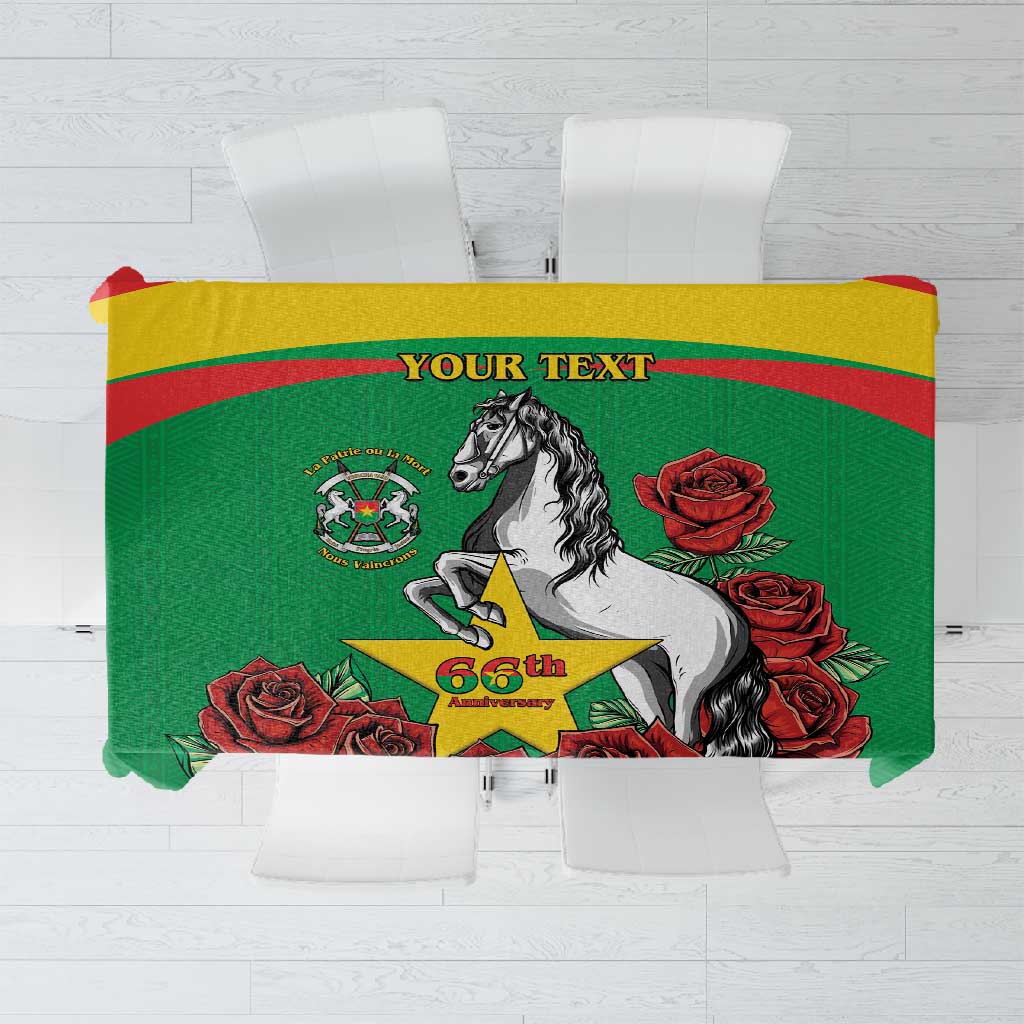 Personalized Burkina Faso Tablecloth White Stallion With Red Rose - Republic Day