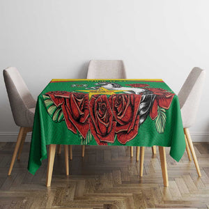 Personalized Burkina Faso Tablecloth White Stallion With Red Rose - Republic Day