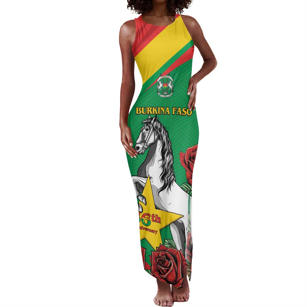 Personalized Burkina Faso Tank Maxi Dress White Stallion With Red Rose - Republic Day