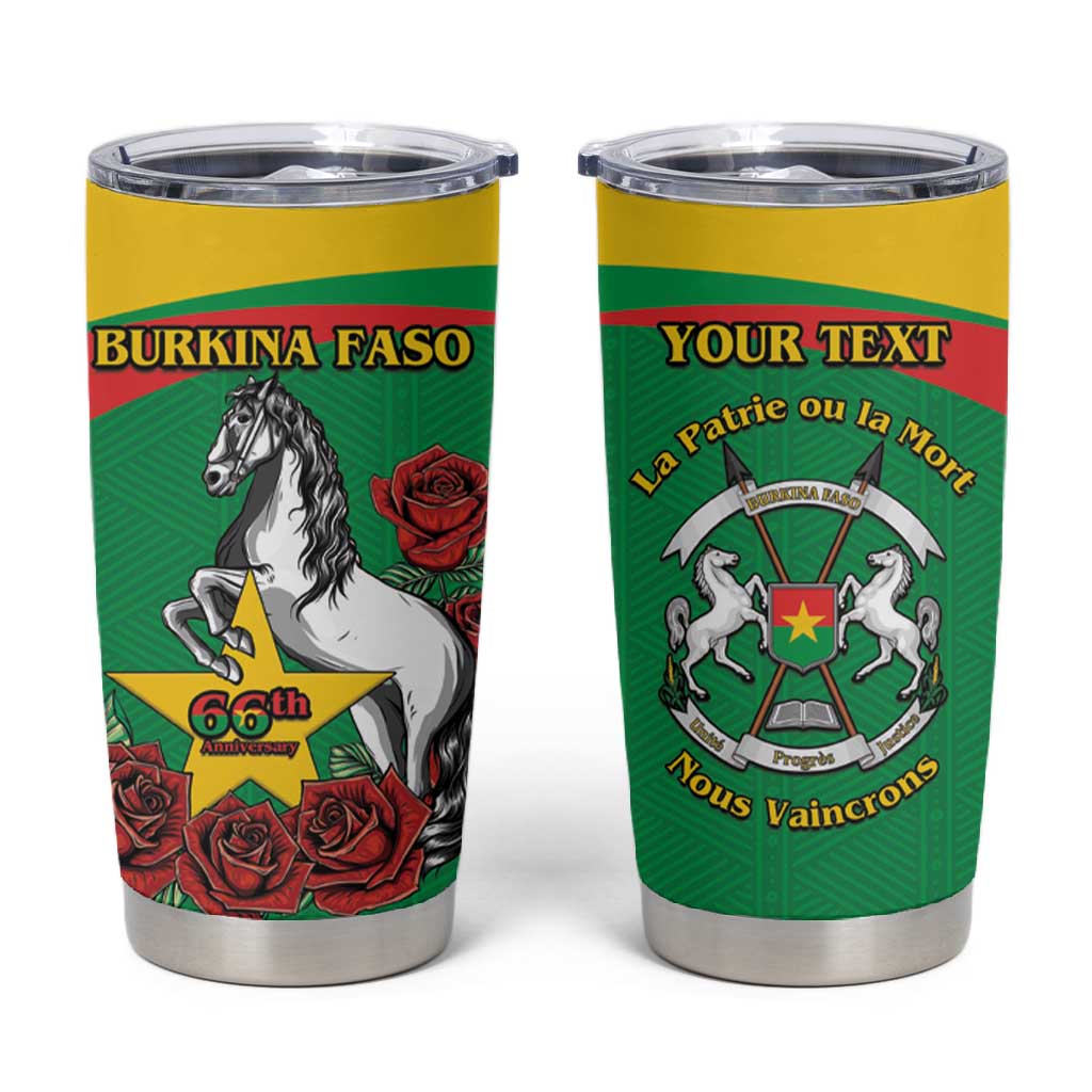 Personalized Burkina Faso Tumbler Cup White Stallion With Red Rose - Republic Day