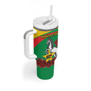 Personalized Burkina Faso Tumbler With Handle White Stallion With Red Rose - Republic Day