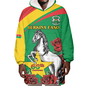 Personalized Burkina Faso Wearable Blanket Hoodie White Stallion With Red Rose - Republic Day