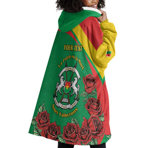 Personalized Burkina Faso Wearable Blanket Hoodie White Stallion With Red Rose - Republic Day