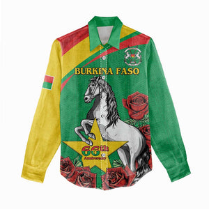 Personalized Burkina Faso Women Casual Shirt White Stallion With Red Rose - Republic Day