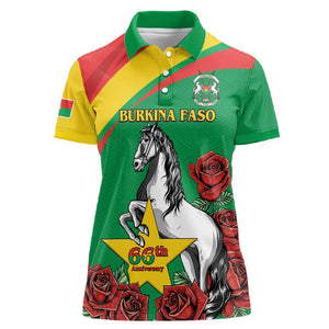 Personalized Burkina Faso Women Polo Shirt White Stallion With Red Rose - Republic Day