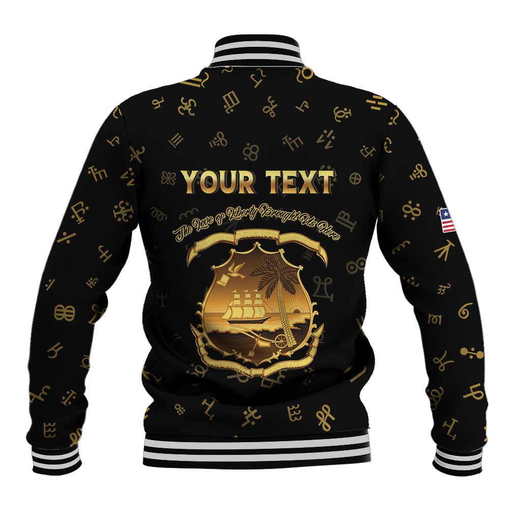 Personalized Liberia National Emblem Golden Baseball Jacket Vai Syllabary Heritage - African Pride