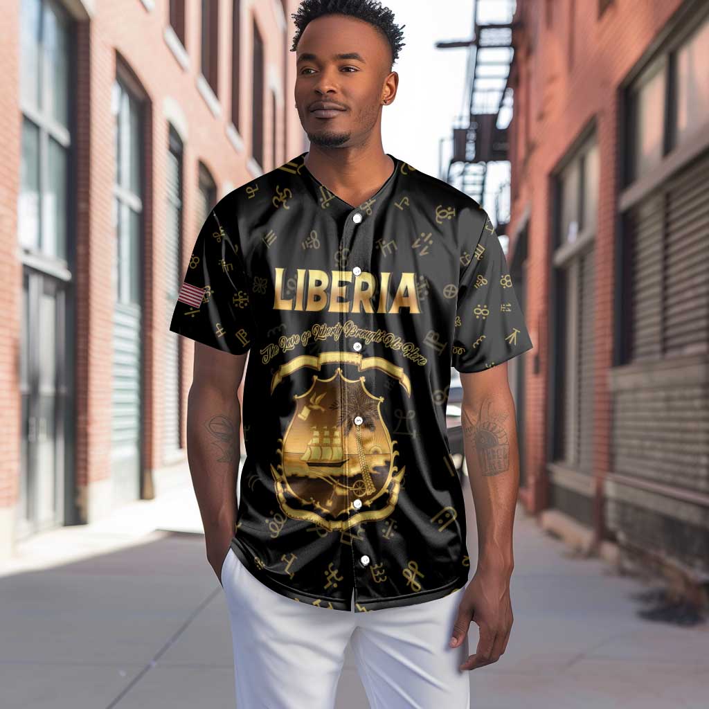 Personalized Liberia National Emblem Golden Baseball Jersey Vai Syllabary Heritage - African Pride