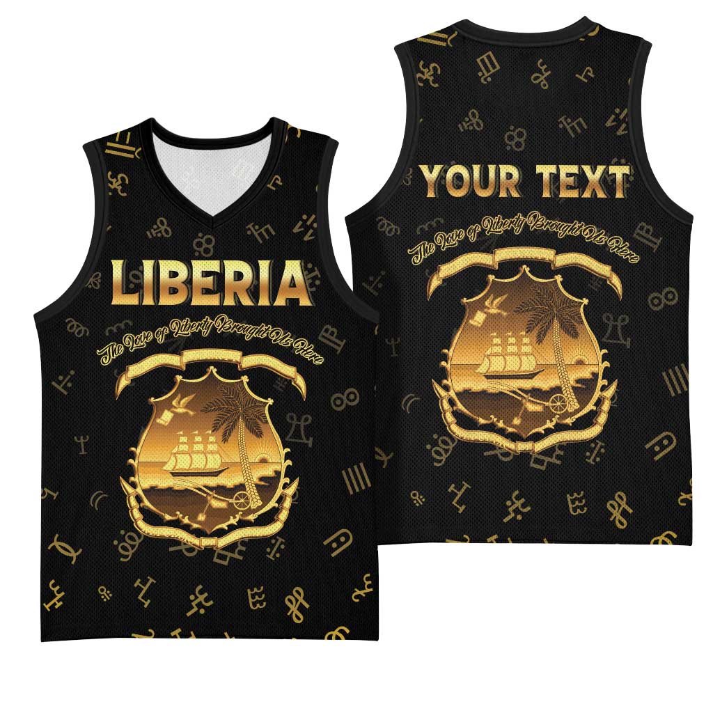 Personalized Liberia National Emblem Golden Basketball Jersey Vai Syllabary Heritage - African Pride