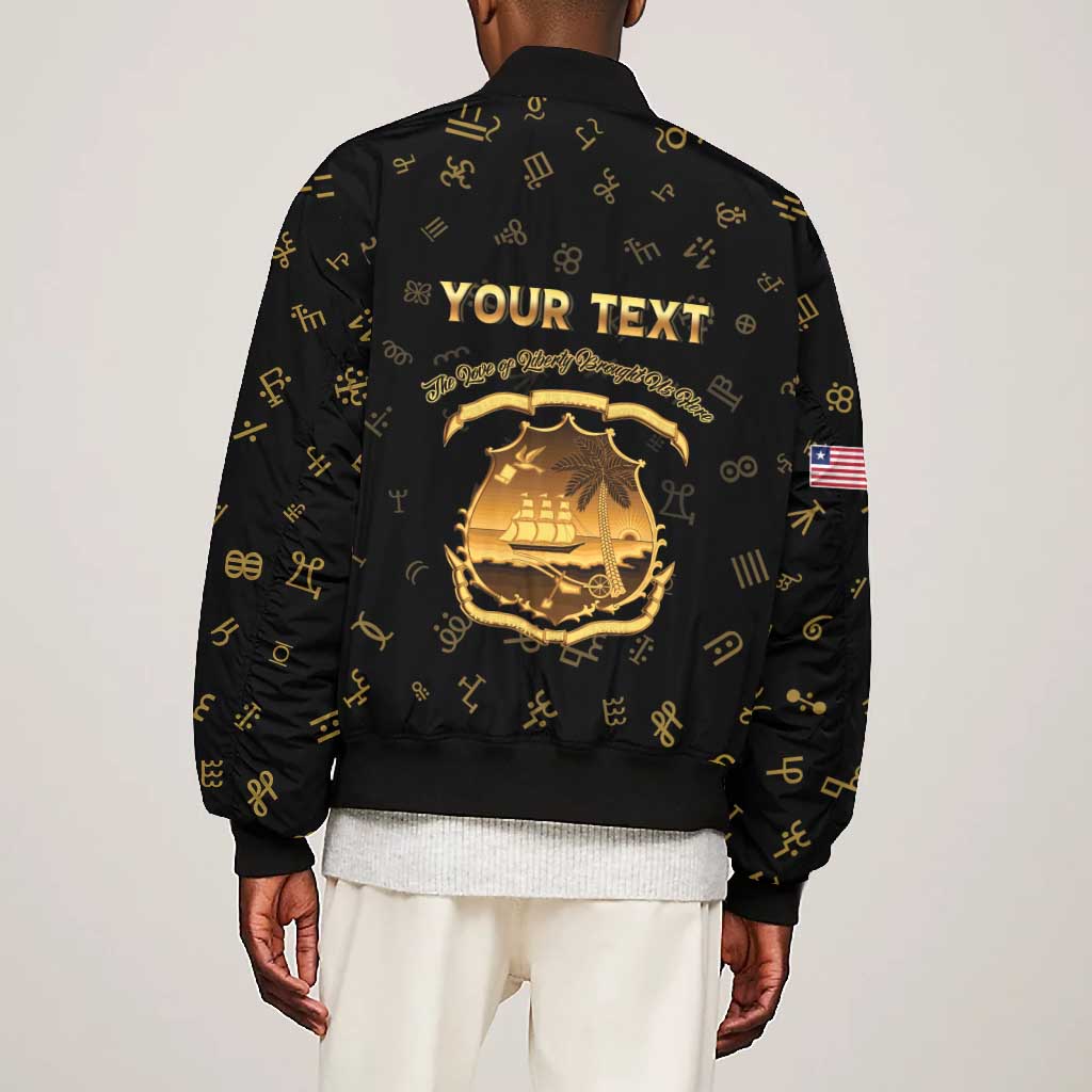 Personalized Liberia National Emblem Golden Bomber Jacket Vai Syllabary Heritage - African Pride