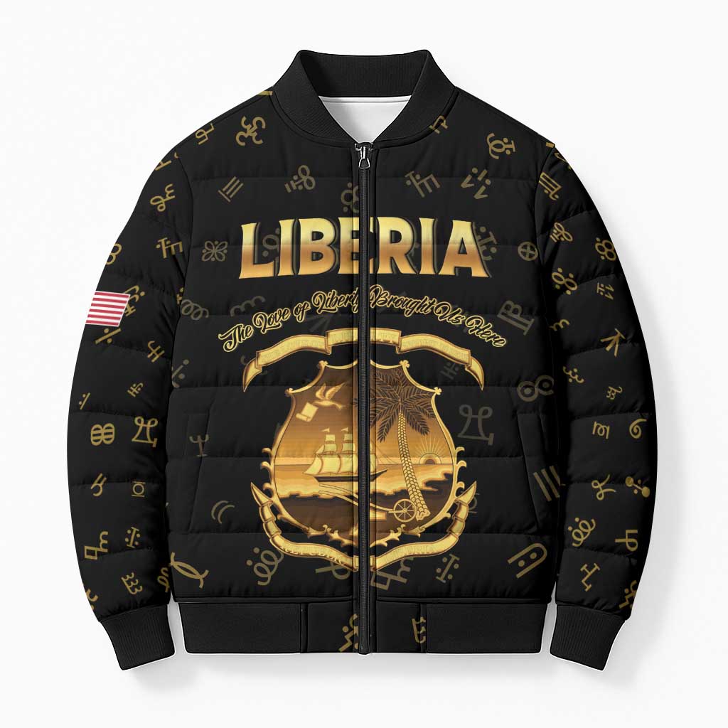 Personalized Liberia Vai Syllabary Heritage Bomber Puffer Jacket National Emblem Golden Style