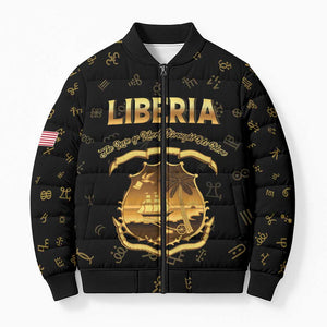 Personalized Liberia Vai Syllabary Heritage Bomber Puffer Jacket National Emblem Golden Style