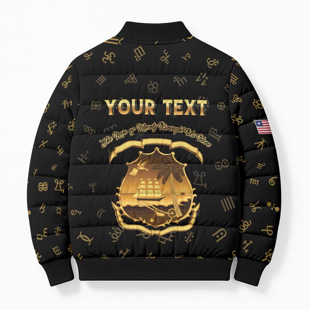 Personalized Liberia Vai Syllabary Heritage Bomber Puffer Jacket National Emblem Golden Style