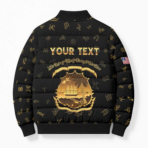 Personalized Liberia Vai Syllabary Heritage Bomber Puffer Jacket National Emblem Golden Style