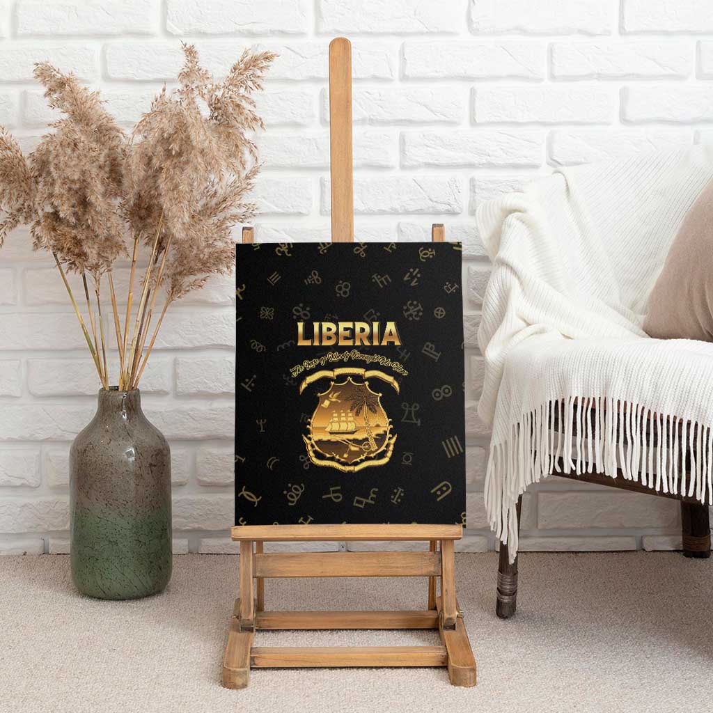Liberia National Emblem Golden Canvas Wall Art Vai Syllabary Heritage - African Pride