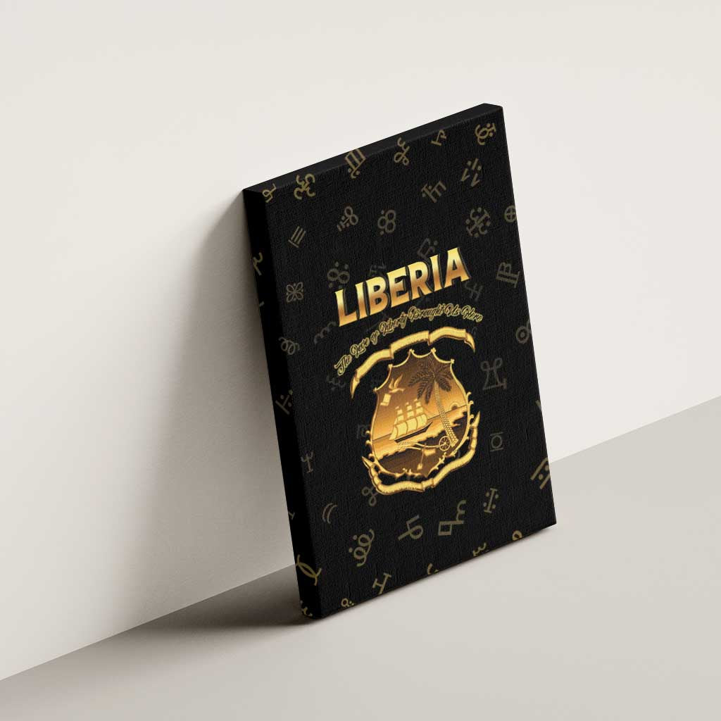 Liberia National Emblem Golden Canvas Wall Art Vai Syllabary Heritage - African Pride