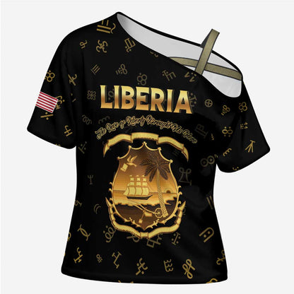 Personalized Liberia Vai Syllabary Heritage Cross Shoulder Shirt National Emblem Golden Style