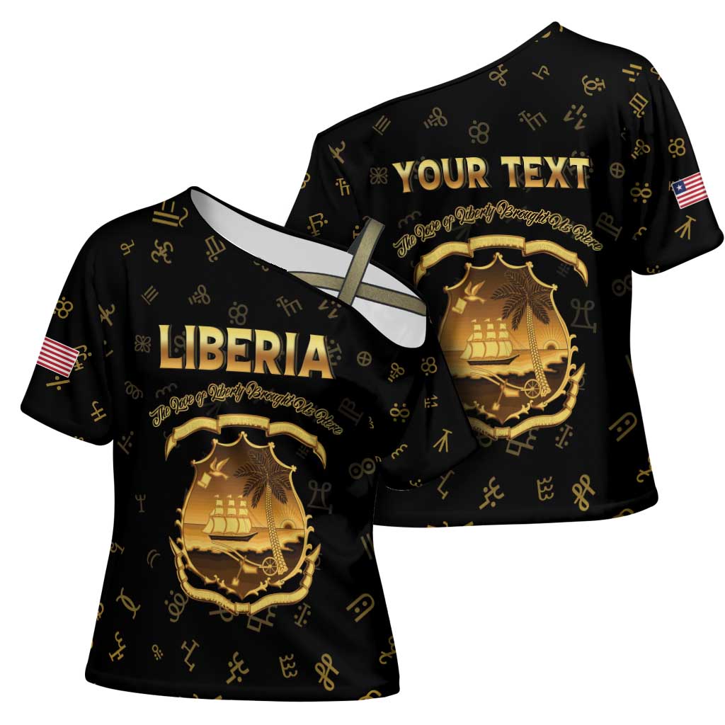 Personalized Liberia Vai Syllabary Heritage Cross Shoulder Shirt National Emblem Golden Style