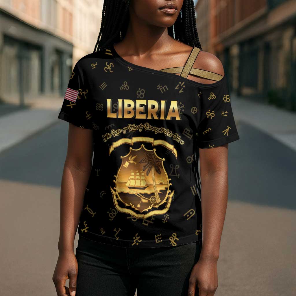 Personalized Liberia Vai Syllabary Heritage Cross Shoulder Shirt National Emblem Golden Style