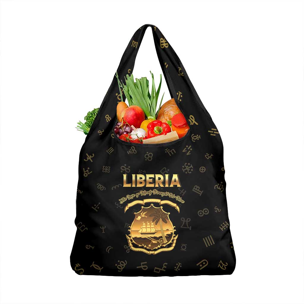 Liberia National Emblem Golden Grocery Bag Vai Syllabary Heritage - African Pride