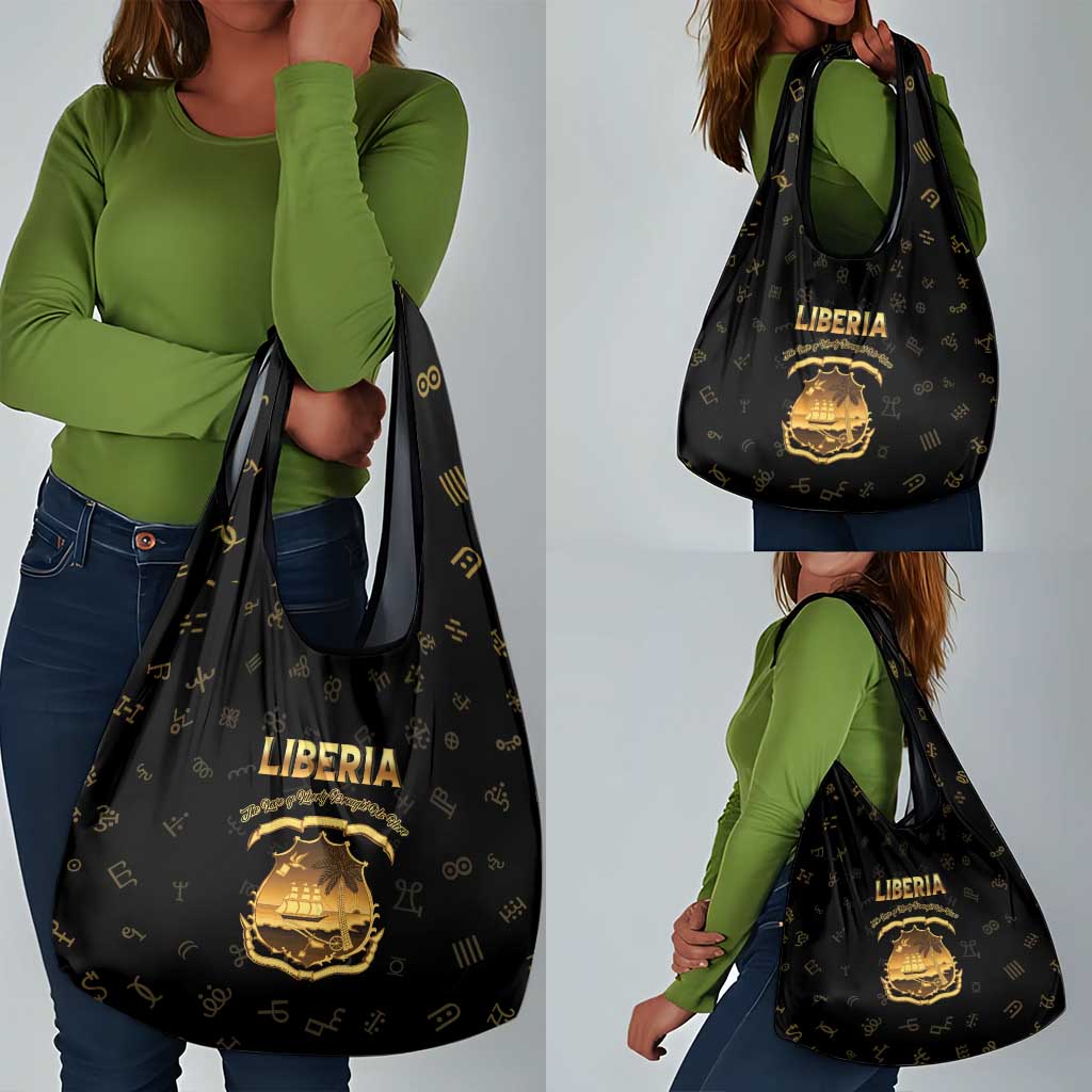Liberia National Emblem Golden Grocery Bag Vai Syllabary Heritage - African Pride