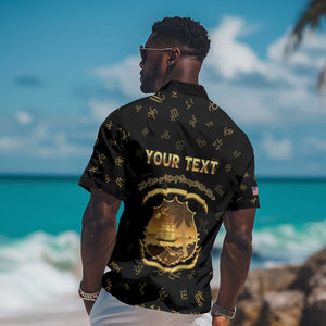 Personalized Liberia National Emblem Golden Hawaiian Shirt Vai Syllabary Heritage - African Pride