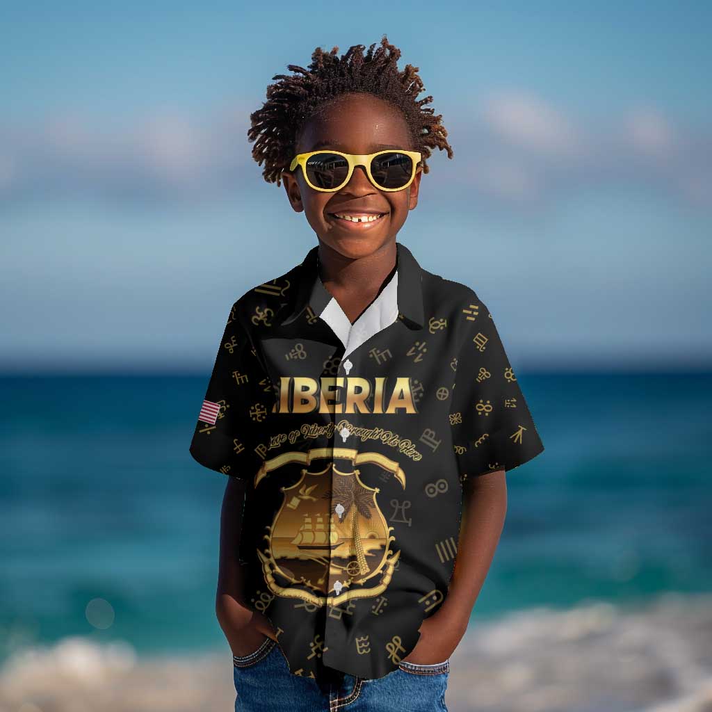 Personalized Liberia National Emblem Golden Kid Hawaiian Shirt Vai Syllabary Heritage - African Pride