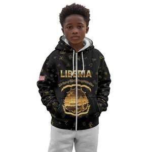 Personalized Liberia National Emblem Golden Kid Hoodie Vai Syllabary Heritage - African Pride