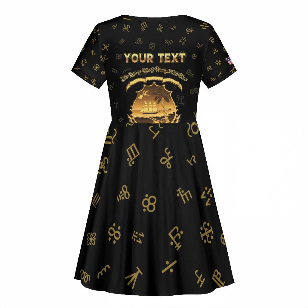 Personalized Liberia National Emblem Golden Kid Short Sleeve Dress Vai Syllabary Heritage - African Pride