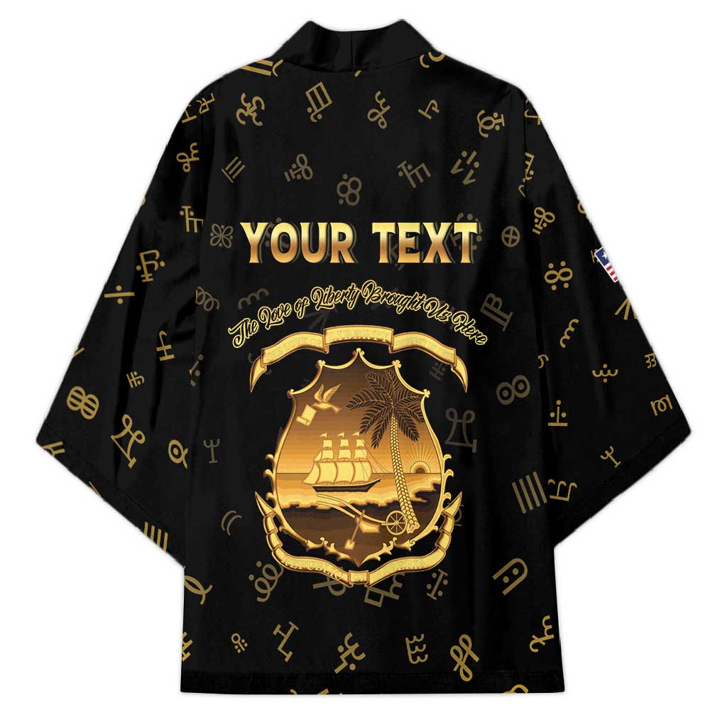 Personalized Liberia Vai Syllabary Heritage Kimono National Emblem Golden Style