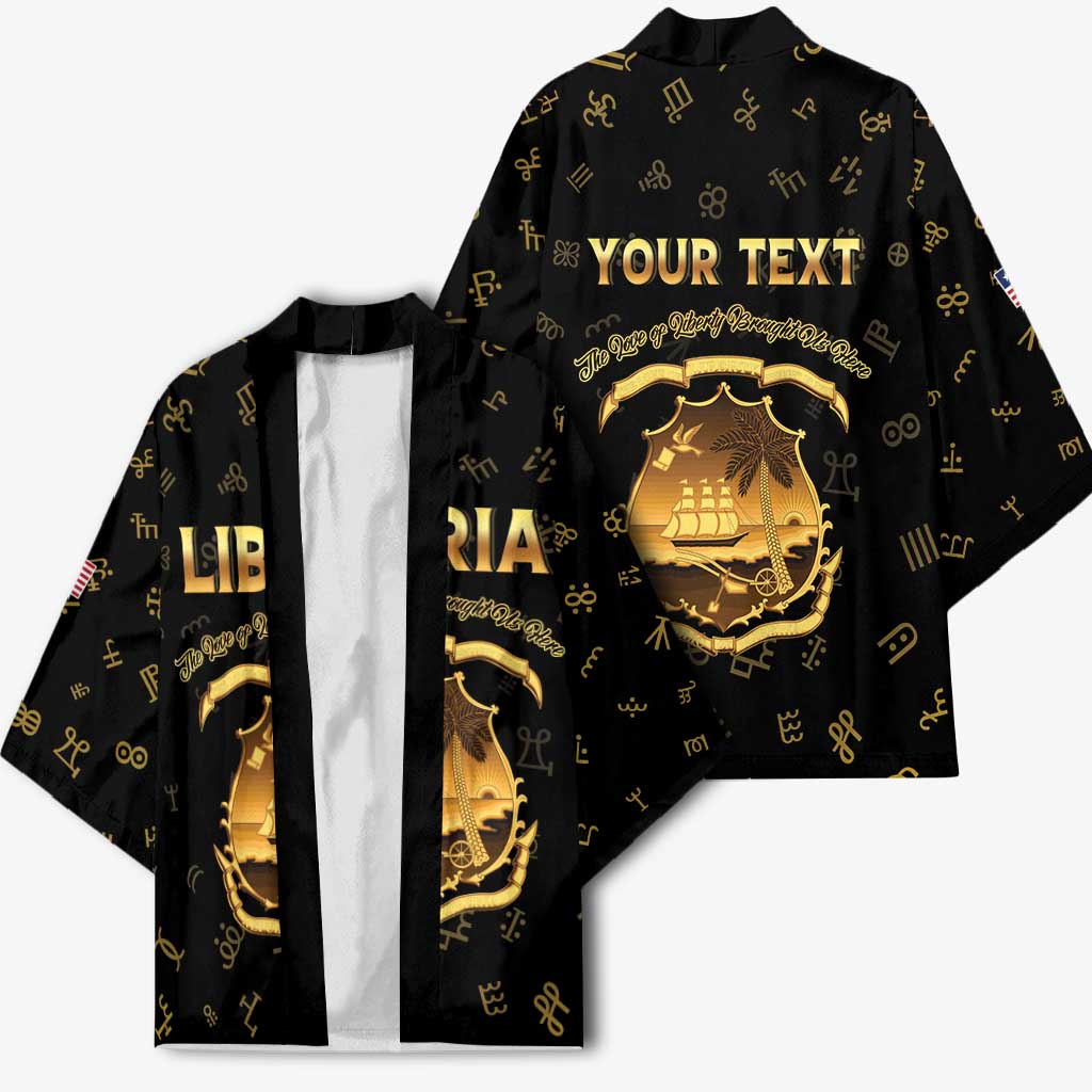 Personalized Liberia Vai Syllabary Heritage Kimono National Emblem Golden Style
