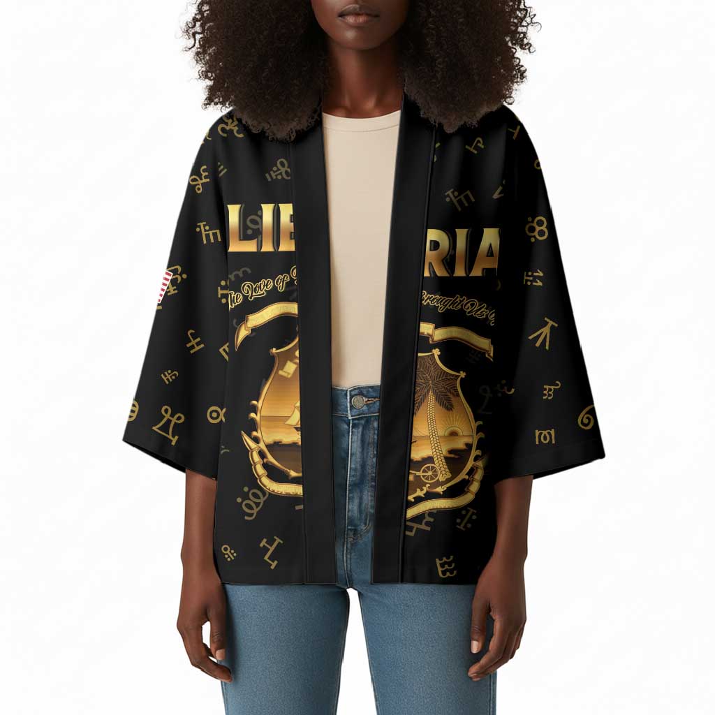Personalized Liberia Vai Syllabary Heritage Kimono National Emblem Golden Style