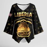 Personalized Liberia Vai Syllabary Heritage Kimono Sleeve Blouse National Emblem Golden Style