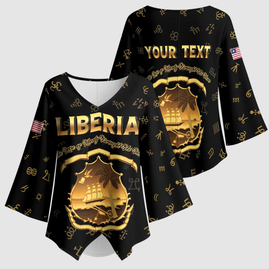 Personalized Liberia Vai Syllabary Heritage Kimono Sleeve Blouse National Emblem Golden Style
