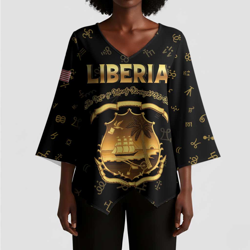 Personalized Liberia Vai Syllabary Heritage Kimono Sleeve Blouse National Emblem Golden Style