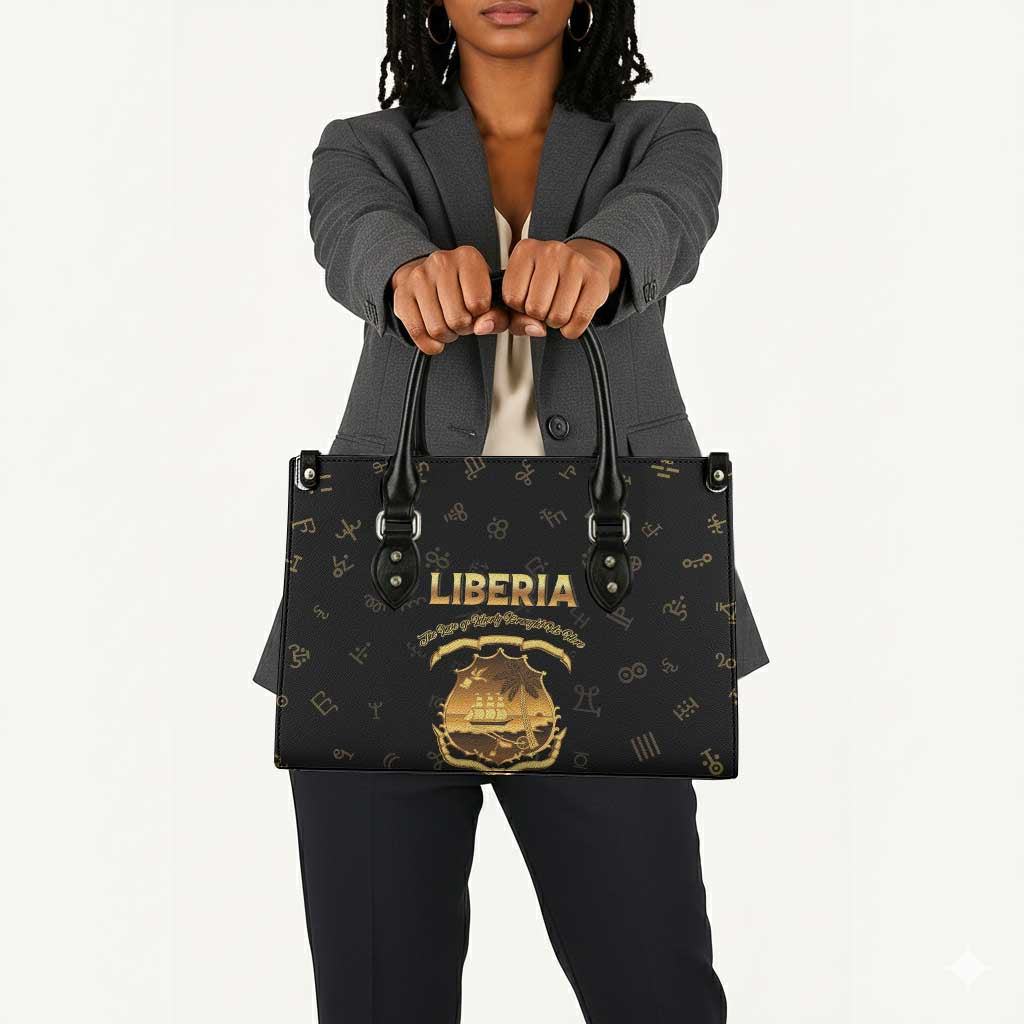 Liberia Vai Syllabary Heritage Leather Bag National Emblem Golden Style