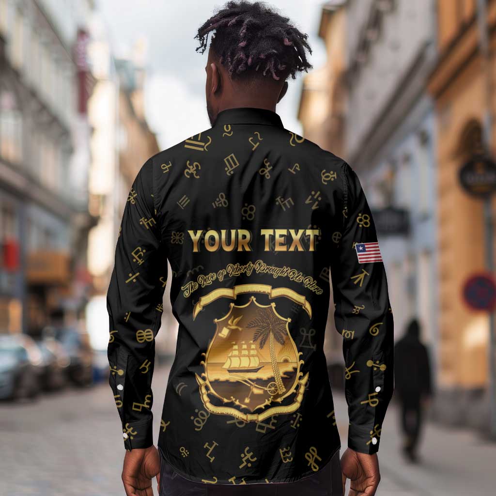 Personalized Liberia National Emblem Golden Long Sleeve Button Shirt Vai Syllabary Heritage - African Pride