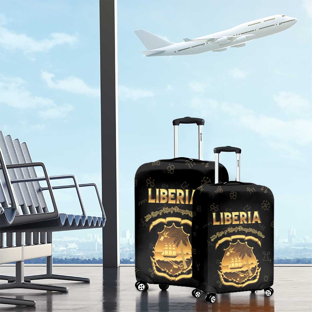 Liberia National Emblem Golden Luggage Cover Vai Syllabary Heritage - African Pride