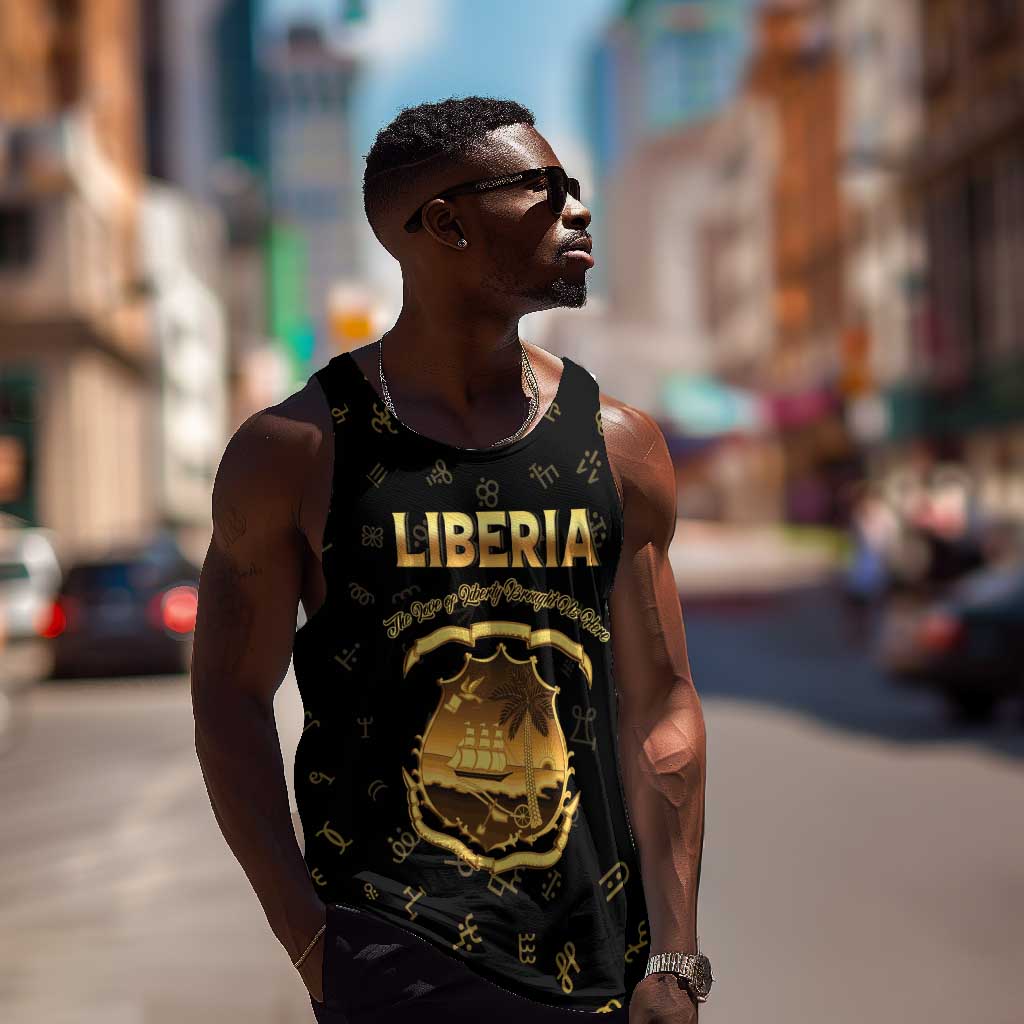 Personalized Liberia National Emblem Golden Men Tank Top Vai Syllabary Heritage - African Pride