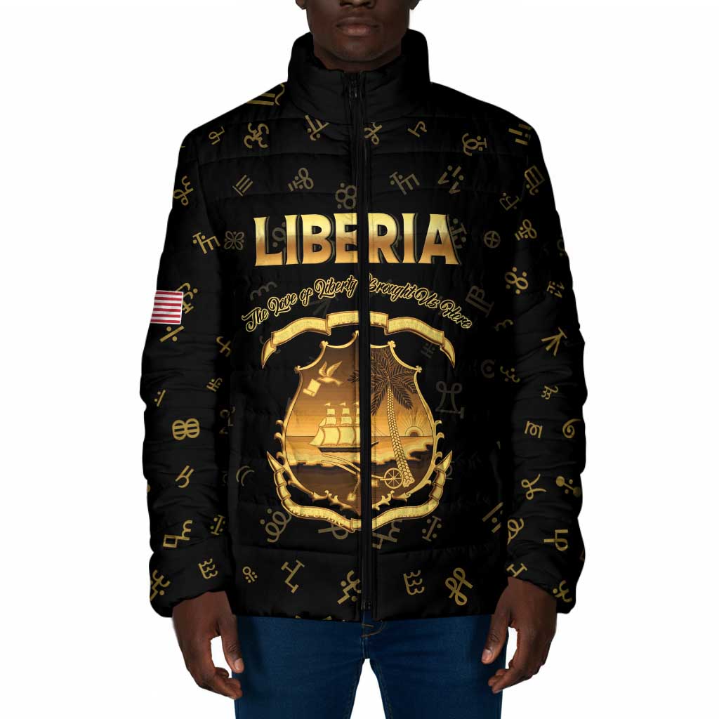Personalized Liberia Vai Syllabary Heritage Padded Jacket National Emblem Golden Style