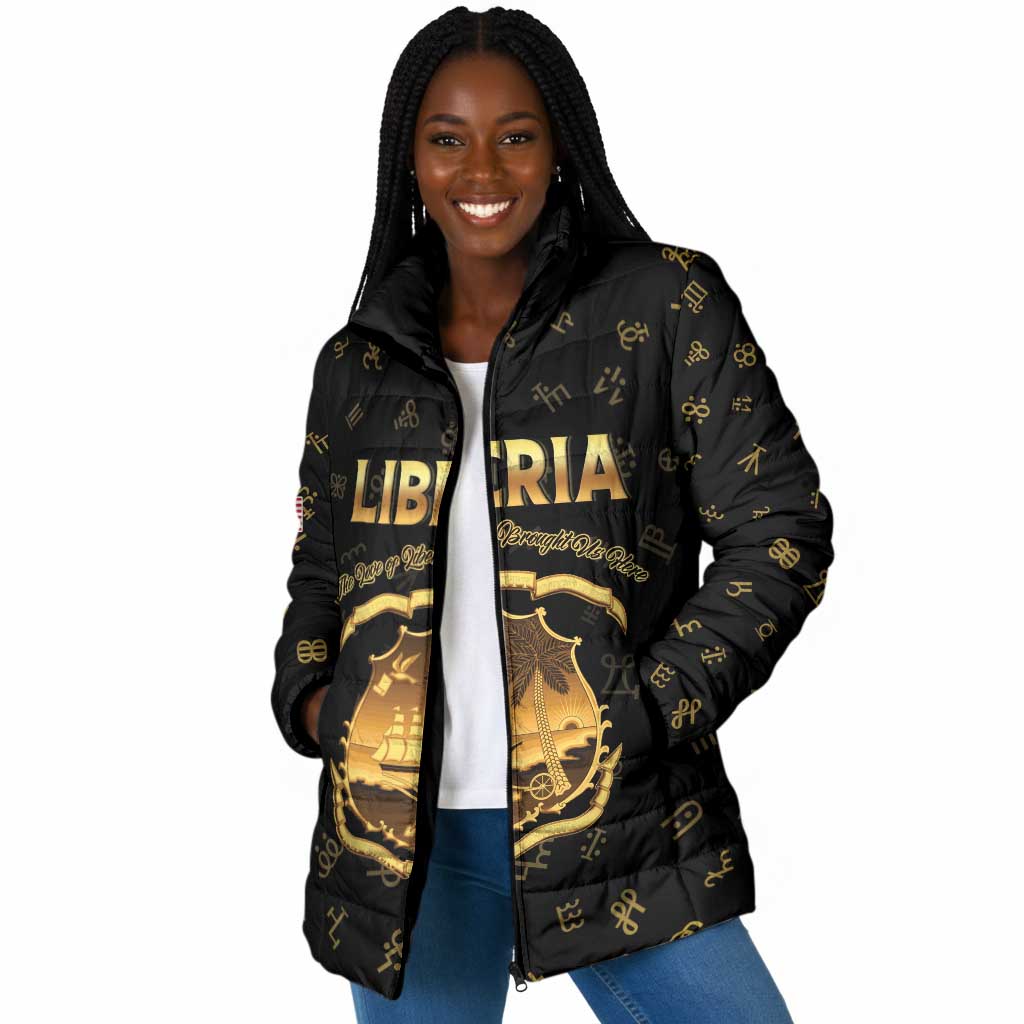 Personalized Liberia Vai Syllabary Heritage Padded Jacket National Emblem Golden Style