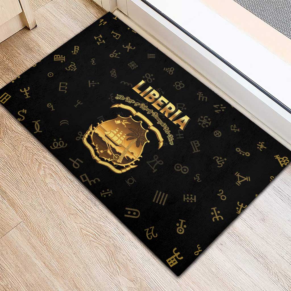 Liberia National Emblem Golden Rubber Doormat Vai Syllabary Heritage - African Pride