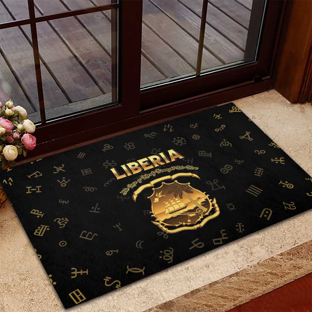 Liberia National Emblem Golden Rubber Doormat Vai Syllabary Heritage - African Pride
